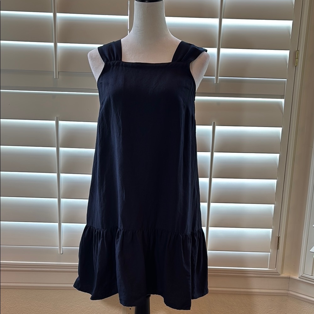 Linen Blend  Navy Wide Strap Dress